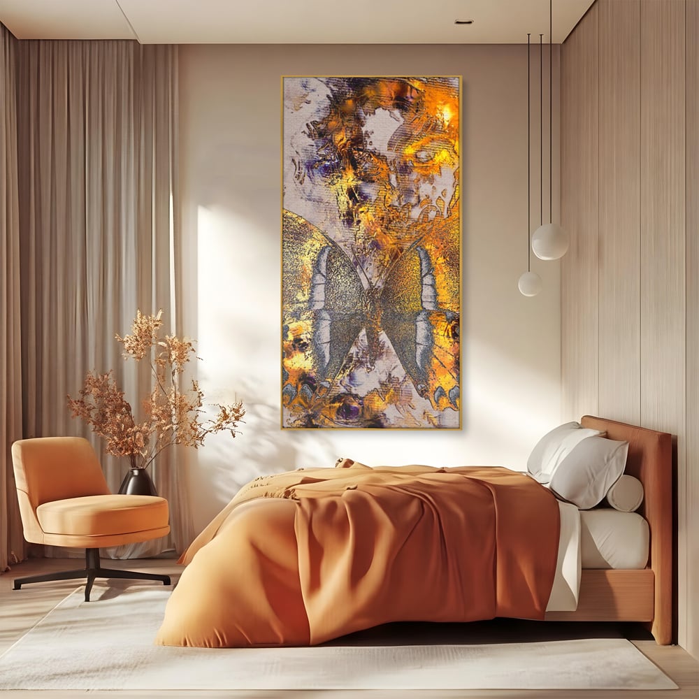 Tablou Canvas Premium LuxCanva® C1096, Fluture Auriu , Fluture, Beautiful, Auriu, Living Room, Bedroom, Relaxare, Culori Vibrante
