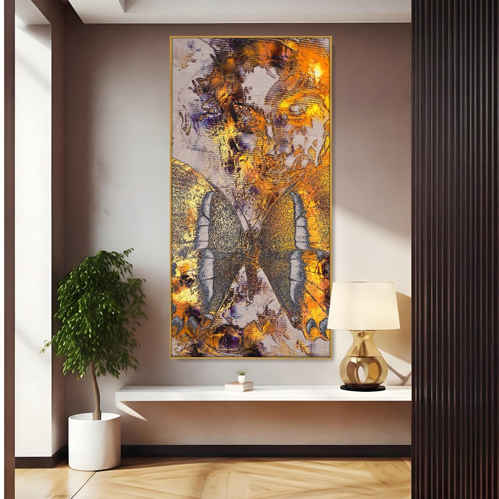 Tablou Canvas Premium LuxCanva® C1096, Fluture Auriu , Fluture, Beautiful, Auriu, Living Room, Bedroom, Relaxare, Culori Vibrante
