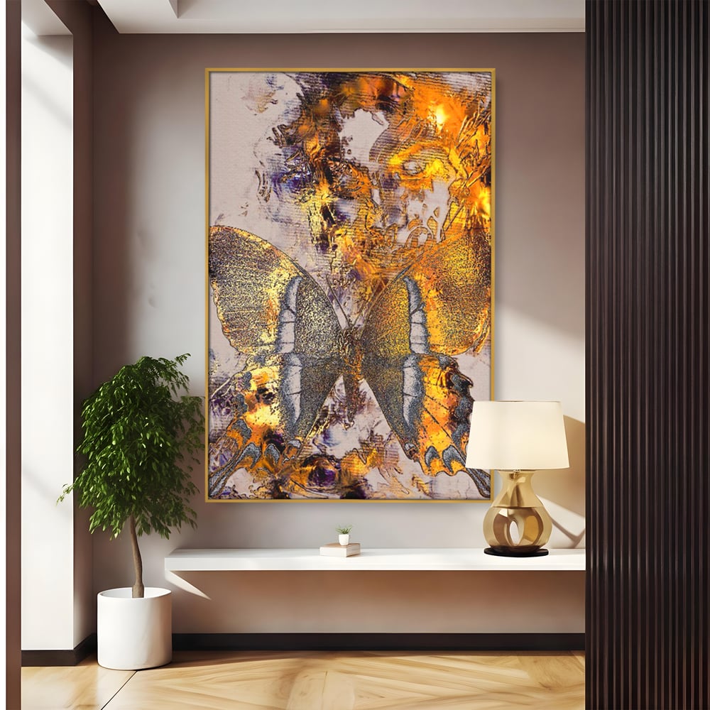 Tablou Canvas Premium LuxCanva® C1096, Fluture Auriu , Fluture, Beautiful, Auriu, Living Room, Bedroom, Relaxare, Culori Vibrante
