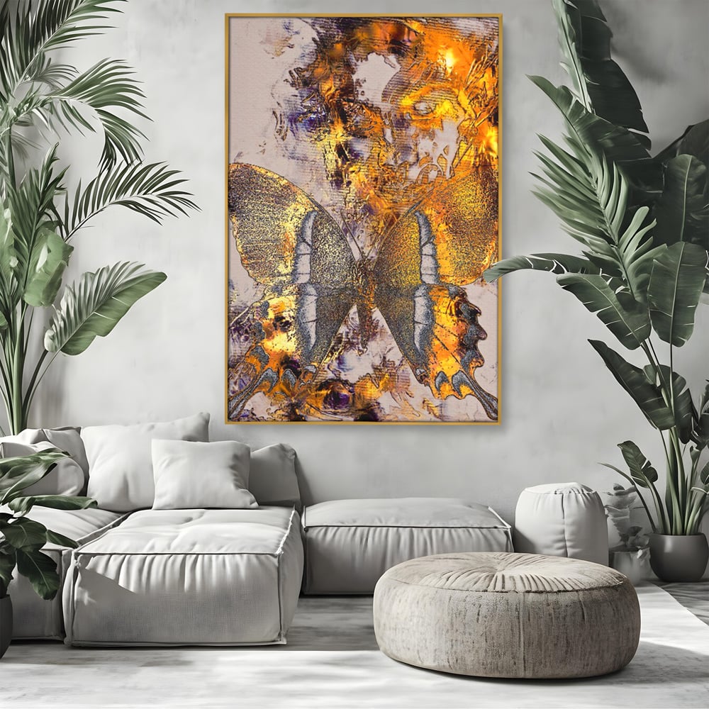 Tablou Canvas Premium LuxCanva® C1096, Fluture Auriu , Fluture, Beautiful, Auriu, Living Room, Bedroom, Relaxare, Culori Vibrante