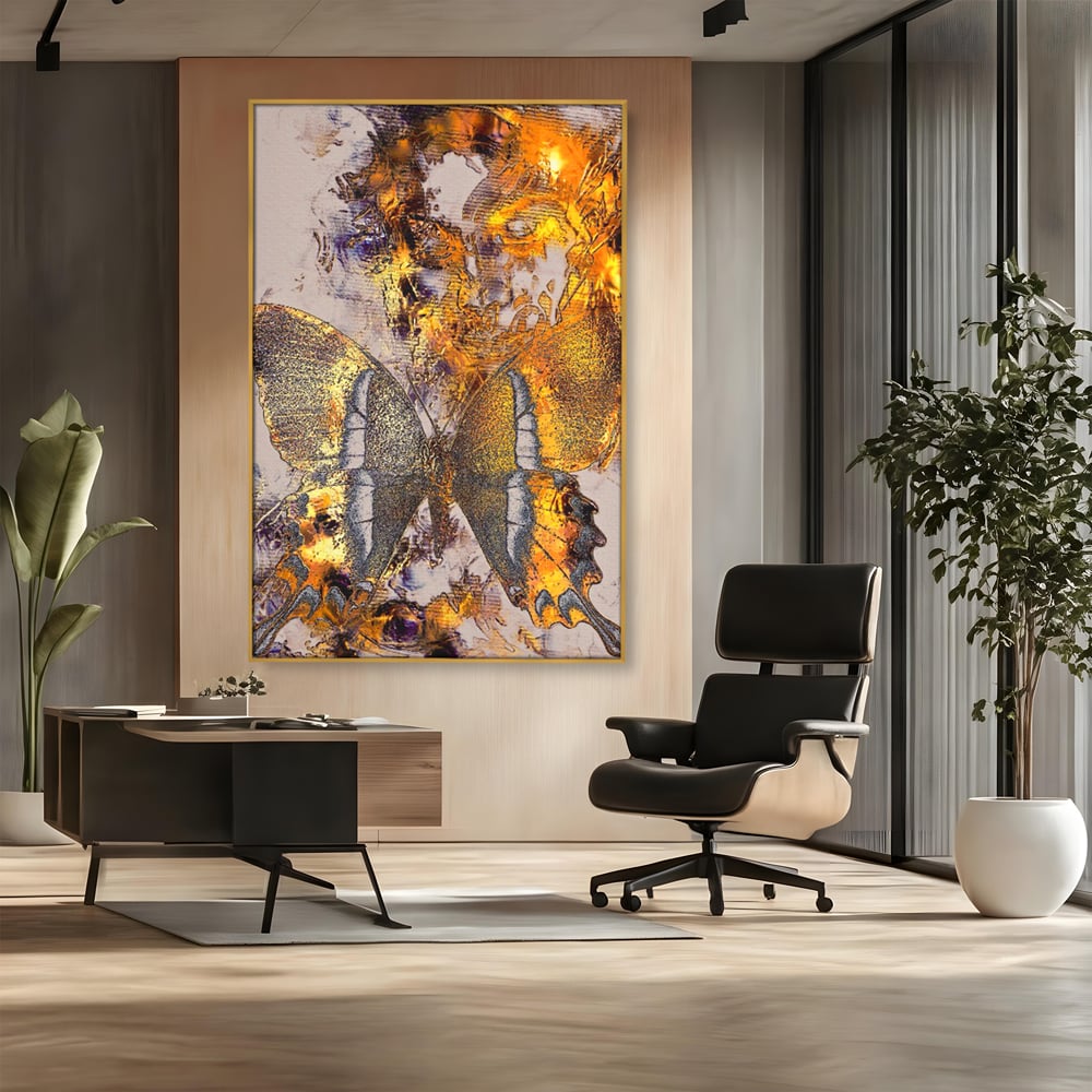 Tablou Canvas Premium LuxCanva® C1096, Fluture Auriu , Fluture, Beautiful, Auriu, Living Room, Bedroom, Relaxare, Culori Vibrante