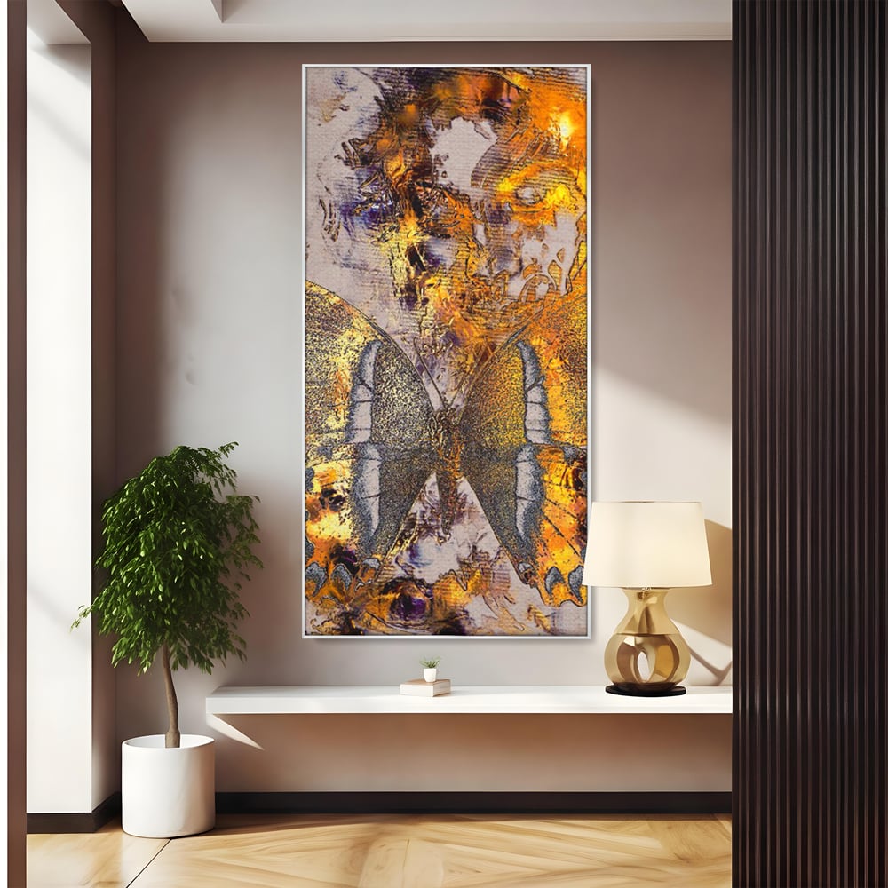 Tablou Canvas Premium LuxCanva® C1096, Fluture Auriu , Fluture, Beautiful, Auriu, Living Room, Bedroom, Relaxare, Culori Vibrante