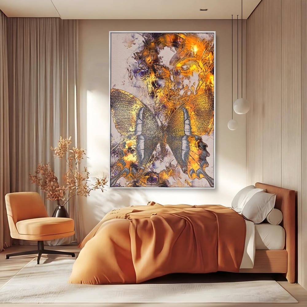 Tablou Canvas Premium LuxCanva® C1096, Fluture Auriu , Fluture, Beautiful, Auriu, Living Room, Bedroom, Relaxare, Culori Vibrante