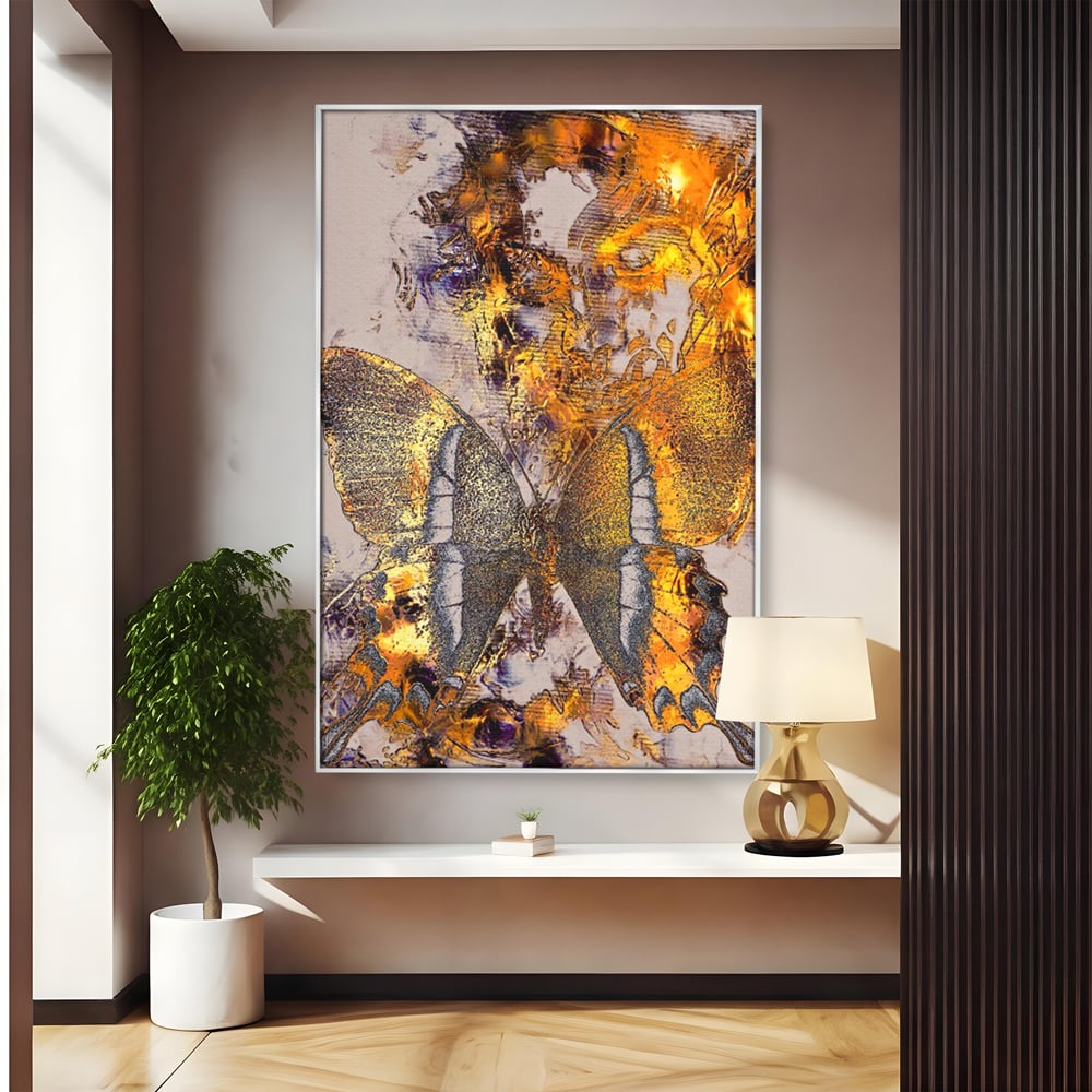 Tablou Canvas Premium LuxCanva® C1096, Fluture Auriu , Fluture, Beautiful, Auriu, Living Room, Bedroom, Relaxare, Culori Vibrante