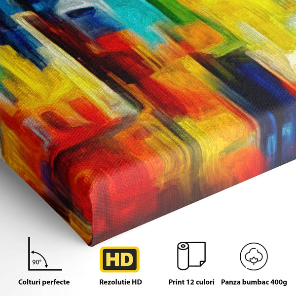 Tablou Canvas Premium LuxCanva® C1098, Downtown Painting Abstract ,Buildings, Abstract, Living Room, Bedroom, Relaxare, Culori Vibrante