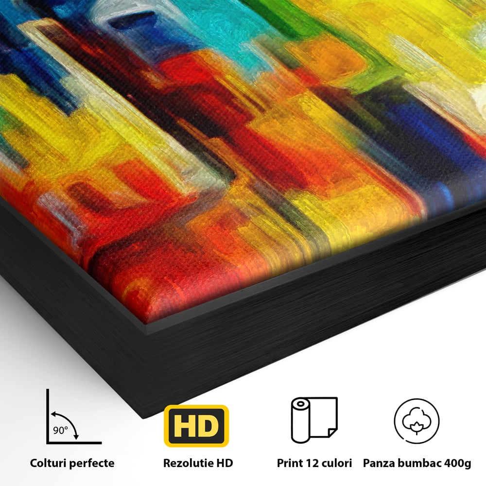 Tablou Canvas Premium LuxCanva® C1098, Downtown Painting Abstract ,Buildings, Abstract, Living Room, Bedroom, Relaxare, Culori Vibrante