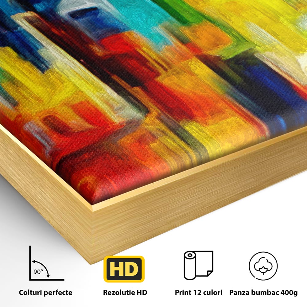 Tablou Canvas Premium LuxCanva® C1098, Downtown Painting Abstract ,Buildings, Abstract, Living Room, Bedroom, Relaxare, Culori Vibrante