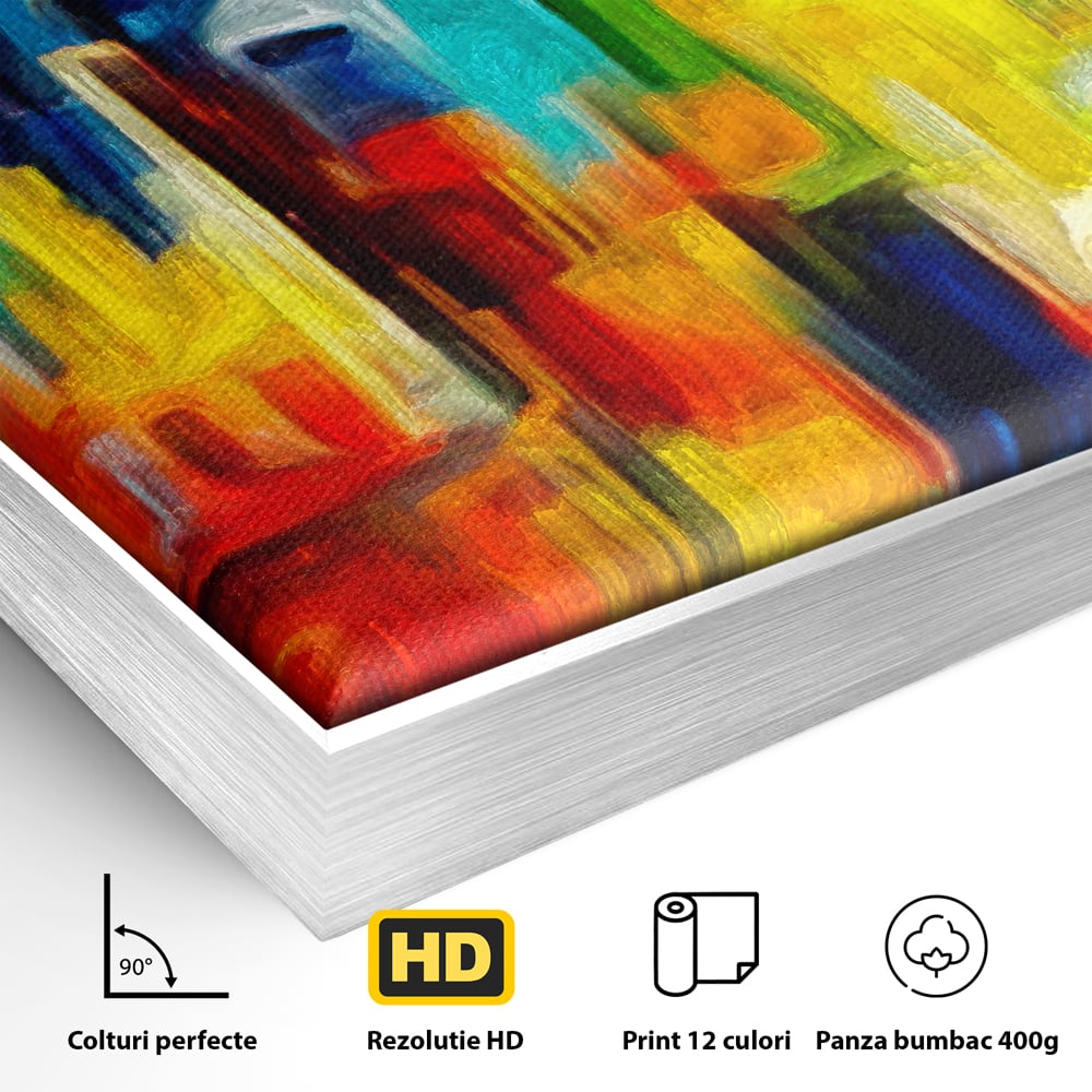 Tablou Canvas Premium LuxCanva® C1098, Downtown Painting Abstract ,Buildings, Abstract, Living Room, Bedroom, Relaxare, Culori Vibrante