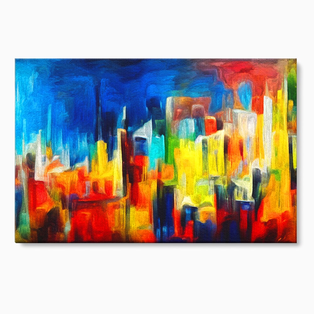 Tablou Canvas Premium LuxCanva® C1098, Downtown Painting Abstract ,Buildings, Abstract, Living Room, Bedroom, Relaxare, Culori Vibrante
