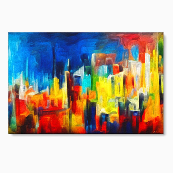 Tablou Canvas Premium LuxCanva® C1098, Downtown Painting Abstract ,Buildings, Abstract, Living Room, Bedroom, Relaxare, Culori Vibrante