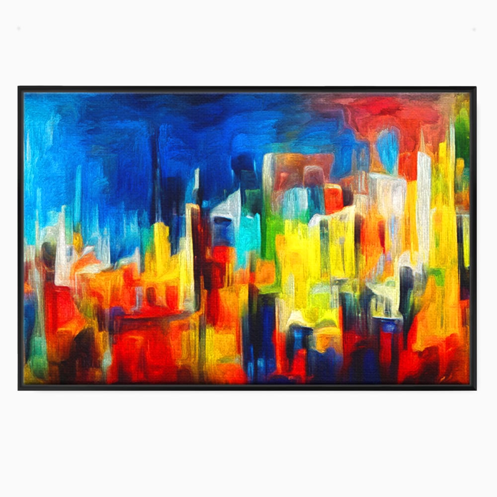 Tablou Canvas Premium LuxCanva® C1098, Downtown Painting Abstract ,Buildings, Abstract, Living Room, Bedroom, Relaxare, Culori Vibrante