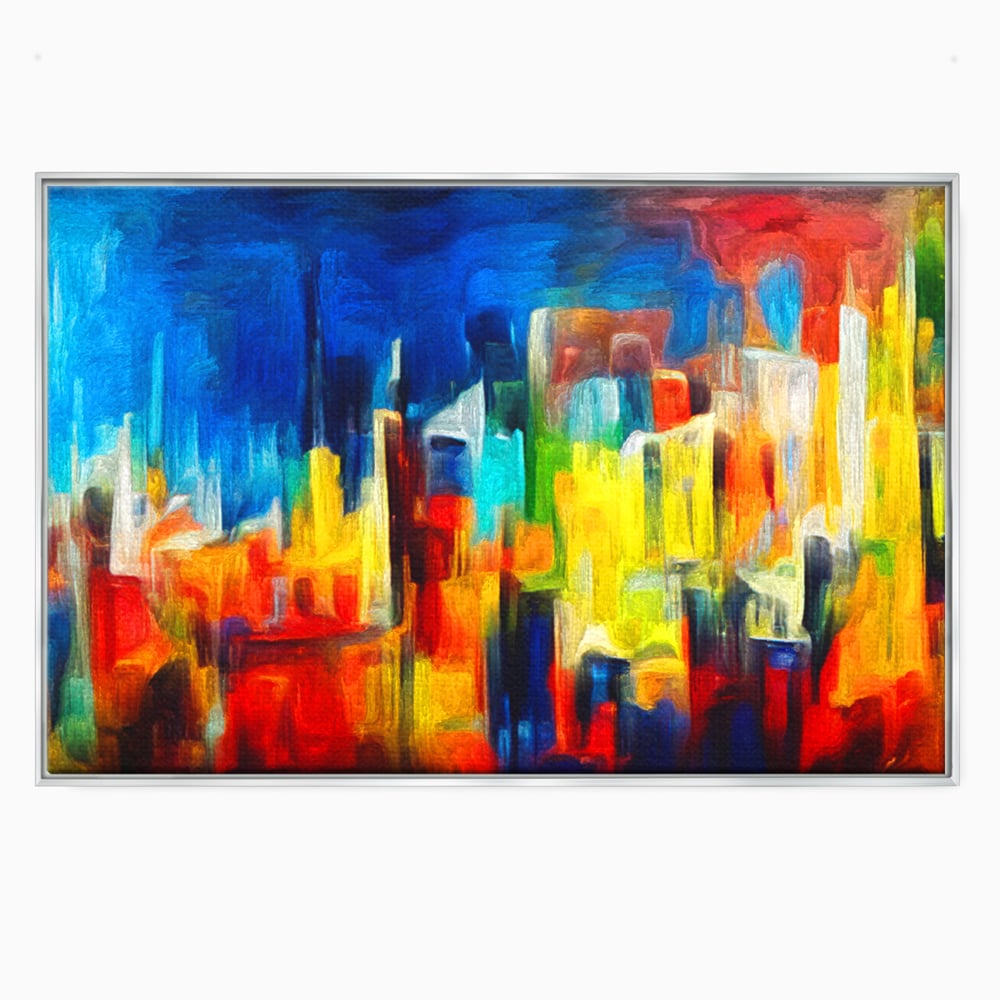 Tablou Canvas Premium LuxCanva® C1098, Downtown Painting Abstract ,Buildings, Abstract, Living Room, Bedroom, Relaxare, Culori Vibrante