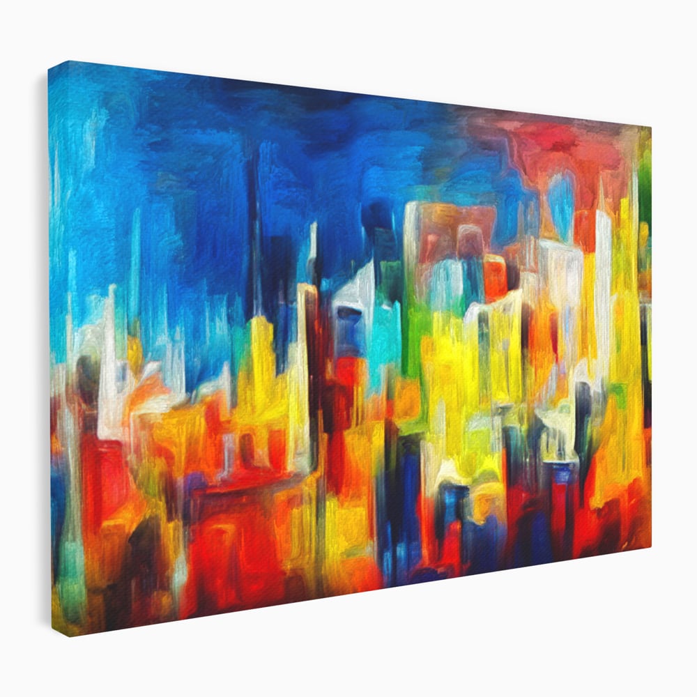 Tablou Canvas Premium LuxCanva® C1098, Downtown Painting Abstract ,Buildings, Abstract, Living Room, Bedroom, Relaxare, Culori Vibrante