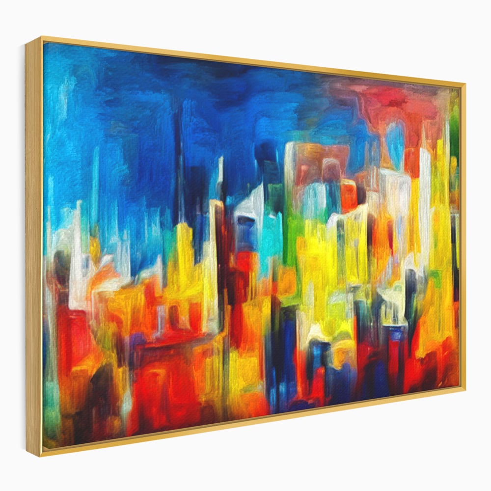 Tablou Canvas Premium LuxCanva® C1098, Downtown Painting Abstract ,Buildings, Abstract, Living Room, Bedroom, Relaxare, Culori Vibrante