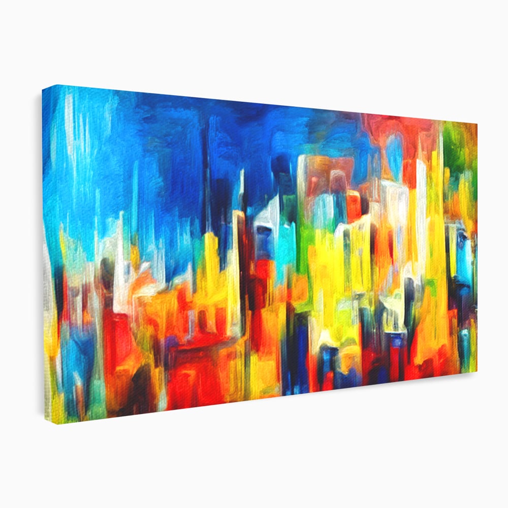 Tablou Canvas Premium LuxCanva® C1098, Downtown Painting Abstract ,Buildings, Abstract, Living Room, Bedroom, Relaxare, Culori Vibrante