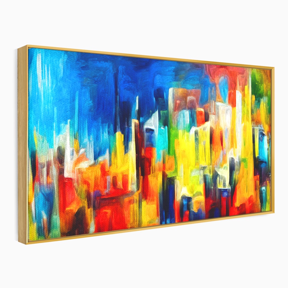 Tablou Canvas Premium LuxCanva® C1098, Downtown Painting Abstract ,Buildings, Abstract, Living Room, Bedroom, Relaxare, Culori Vibrante