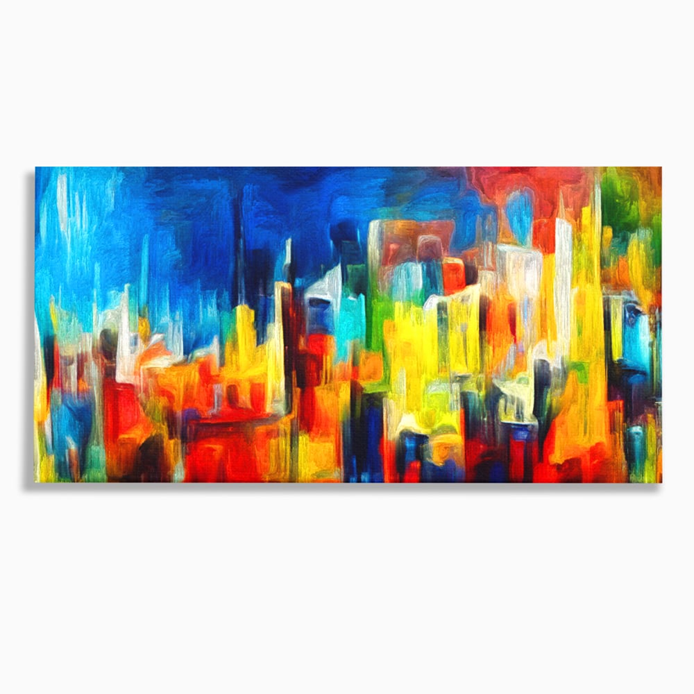 Tablou Canvas Premium LuxCanva® C1098, Downtown Painting Abstract ,Buildings, Abstract, Living Room, Bedroom, Relaxare, Culori Vibrante