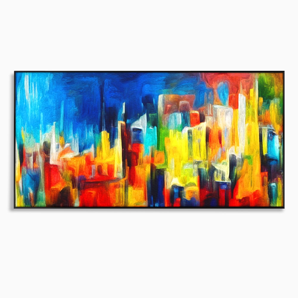 Tablou Canvas Premium LuxCanva® C1098, Downtown Painting Abstract ,Buildings, Abstract, Living Room, Bedroom, Relaxare, Culori Vibrante