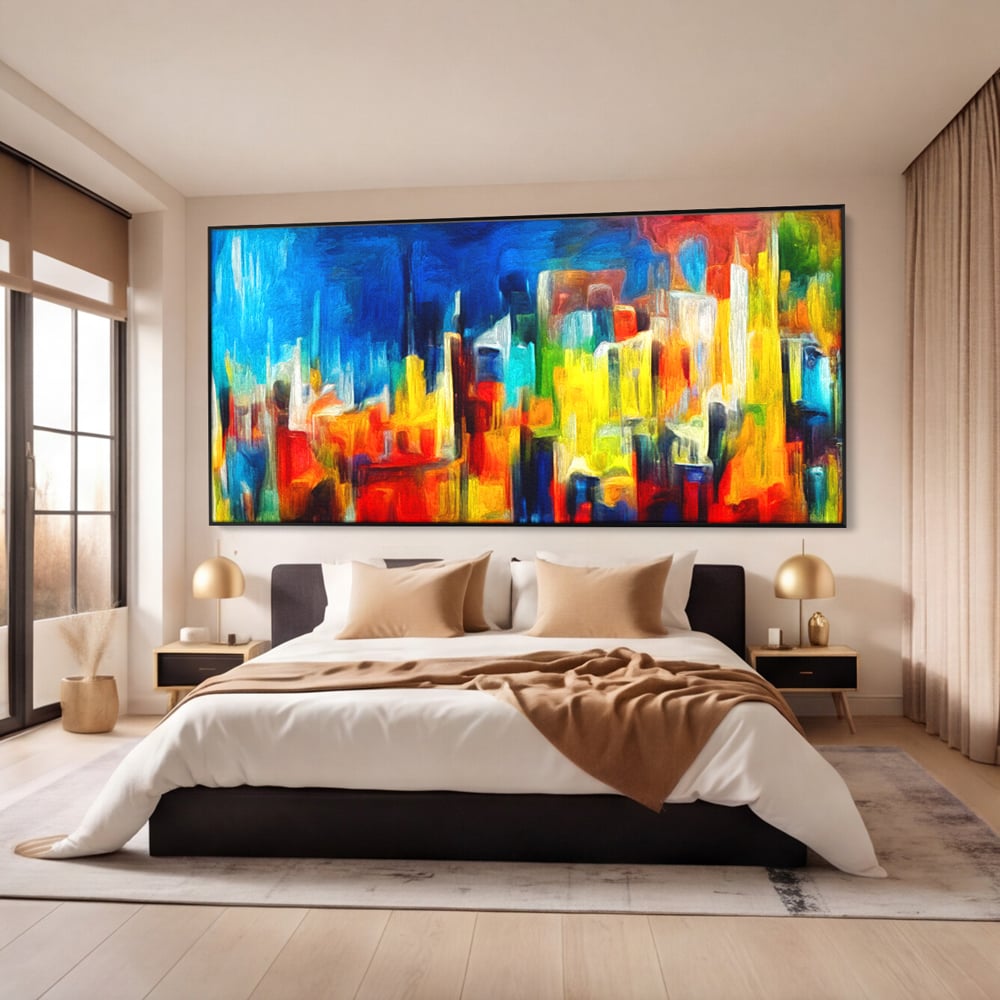 Tablou Canvas Premium LuxCanva® C1098, Downtown Painting Abstract ,Buildings, Abstract, Living Room, Bedroom, Relaxare, Culori Vibrante