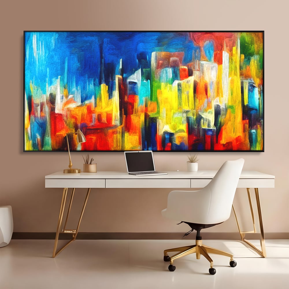 Tablou Canvas Premium LuxCanva® C1098, Downtown Painting Abstract ,Buildings, Abstract, Living Room, Bedroom, Relaxare, Culori Vibrante