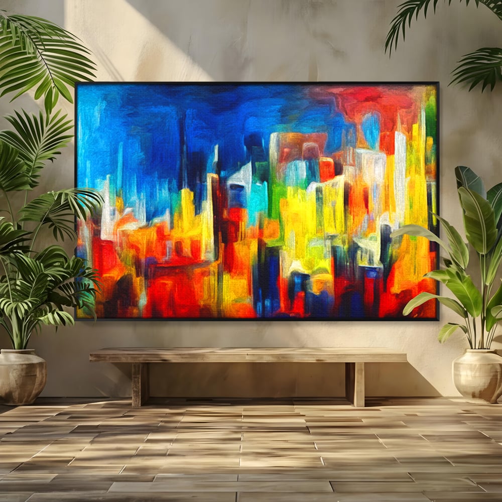 Tablou Canvas Premium LuxCanva® C1098, Downtown Painting Abstract ,Buildings, Abstract, Living Room, Bedroom, Relaxare, Culori Vibrante