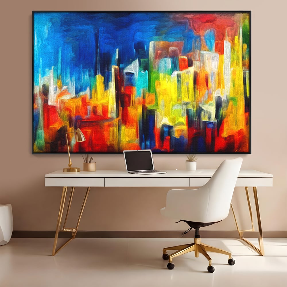 Tablou Canvas Premium LuxCanva® C1098, Downtown Painting Abstract ,Buildings, Abstract, Living Room, Bedroom, Relaxare, Culori Vibrante