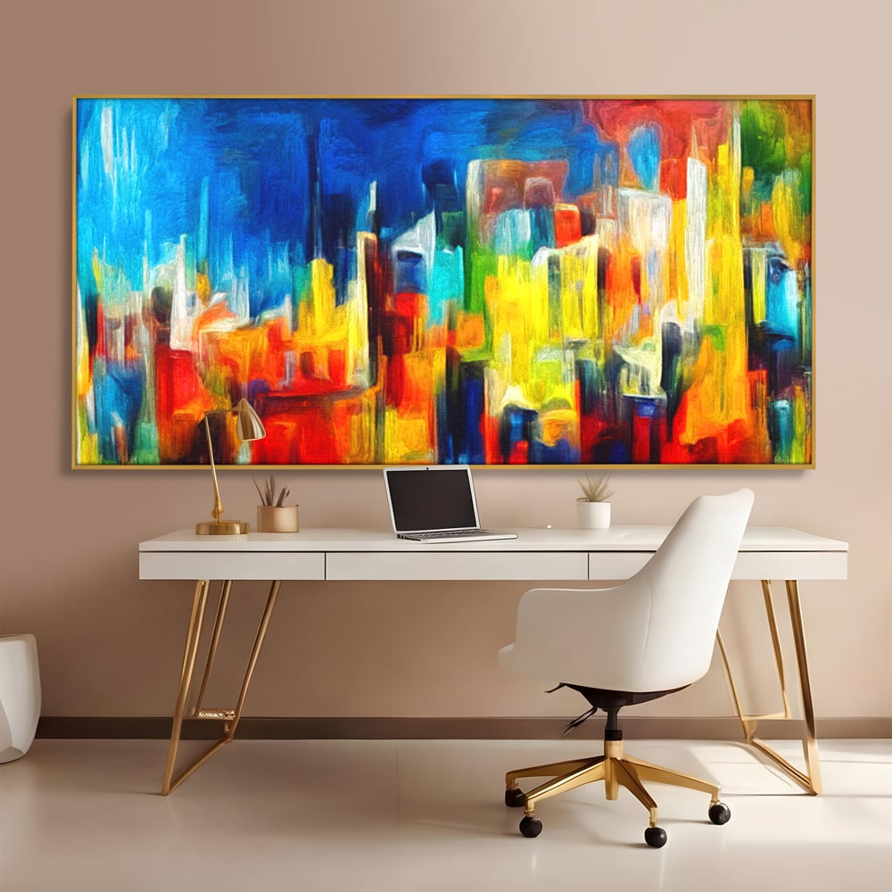 Tablou Canvas Premium LuxCanva® C1098, Downtown Painting Abstract ,Buildings, Abstract, Living Room, Bedroom, Relaxare, Culori Vibrante