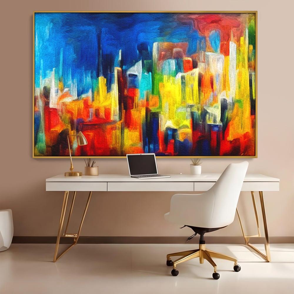Tablou Canvas Premium LuxCanva® C1098, Downtown Painting Abstract ,Buildings, Abstract, Living Room, Bedroom, Relaxare, Culori Vibrante