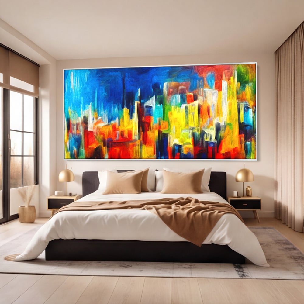 Tablou Canvas Premium LuxCanva® C1098, Downtown Painting Abstract ,Buildings, Abstract, Living Room, Bedroom, Relaxare, Culori Vibrante