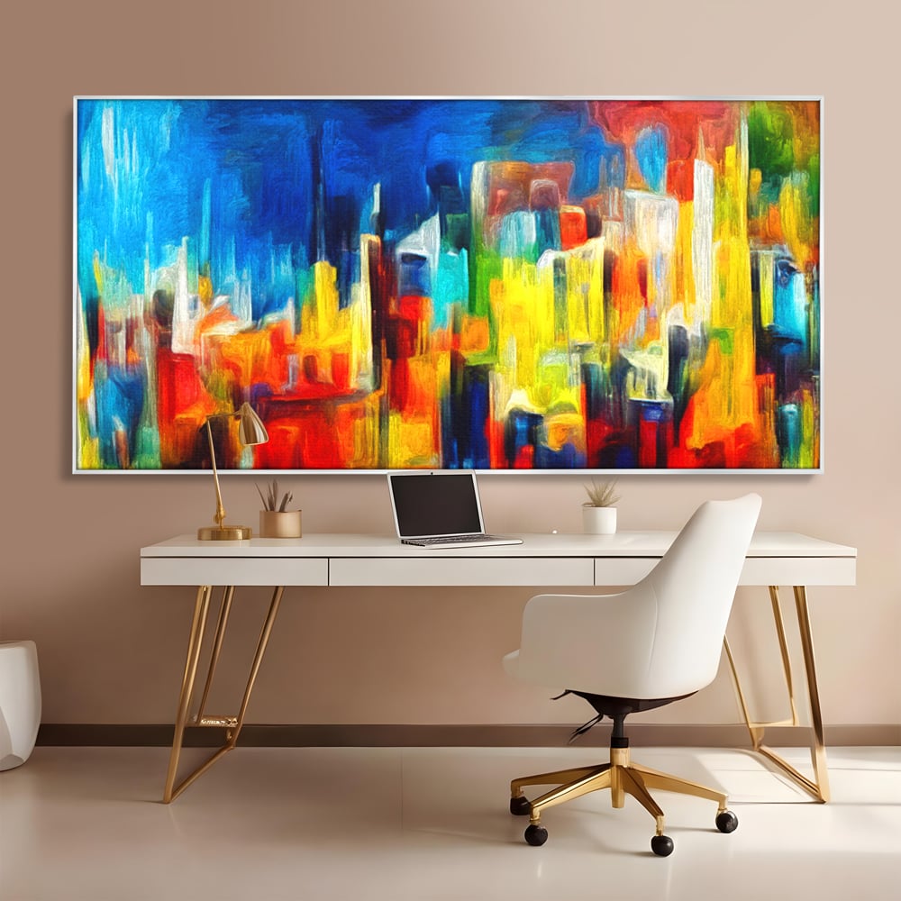Tablou Canvas Premium LuxCanva® C1098, Downtown Painting Abstract ,Buildings, Abstract, Living Room, Bedroom, Relaxare, Culori Vibrante