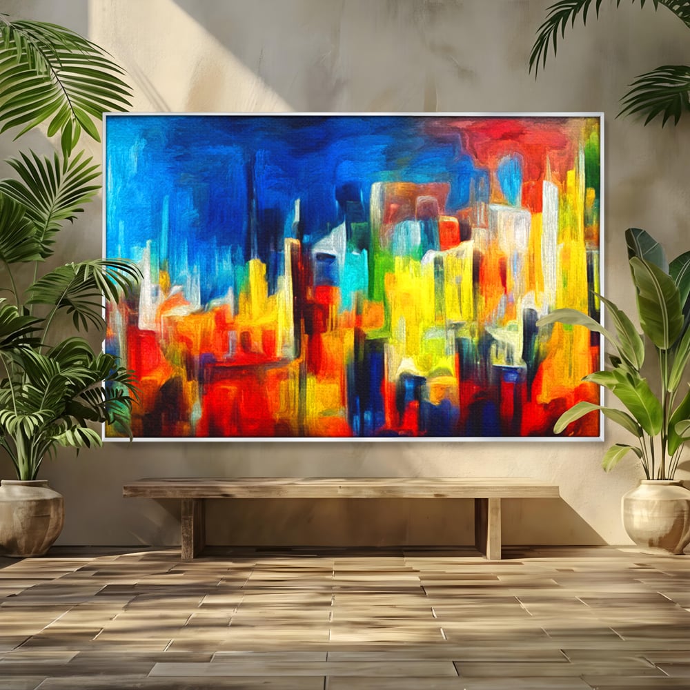 Tablou Canvas Premium LuxCanva® C1098, Downtown Painting Abstract ,Buildings, Abstract, Living Room, Bedroom, Relaxare, Culori Vibrante