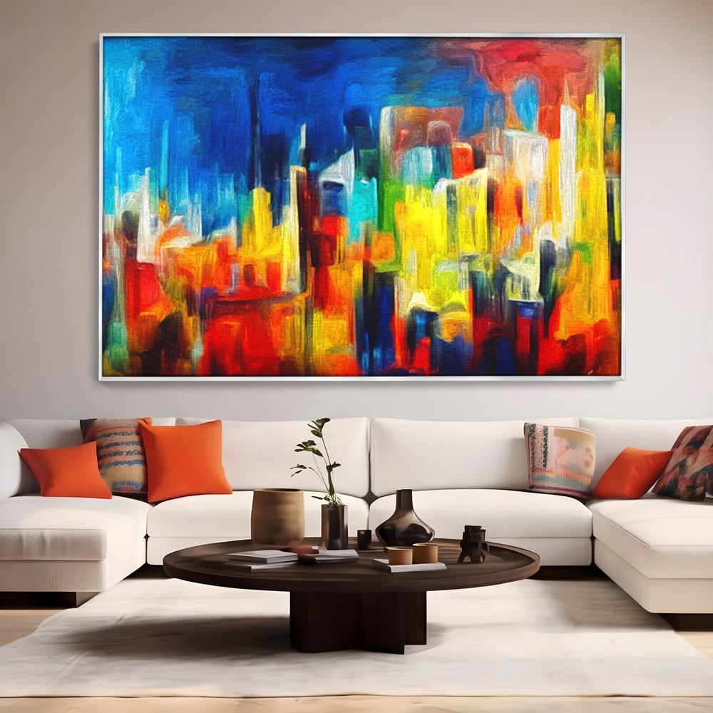 Tablou Canvas Premium LuxCanva® C1098, Downtown Painting Abstract ,Buildings, Abstract, Living Room, Bedroom, Relaxare, Culori Vibrante