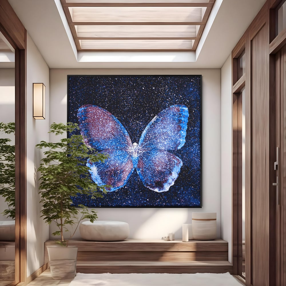 Tablou Canvas Premium LuxCanva® C1099, Fluture Stralucitor , Lumini, Fluture, Living Room, Office, Relaxare, Culori Vibrante