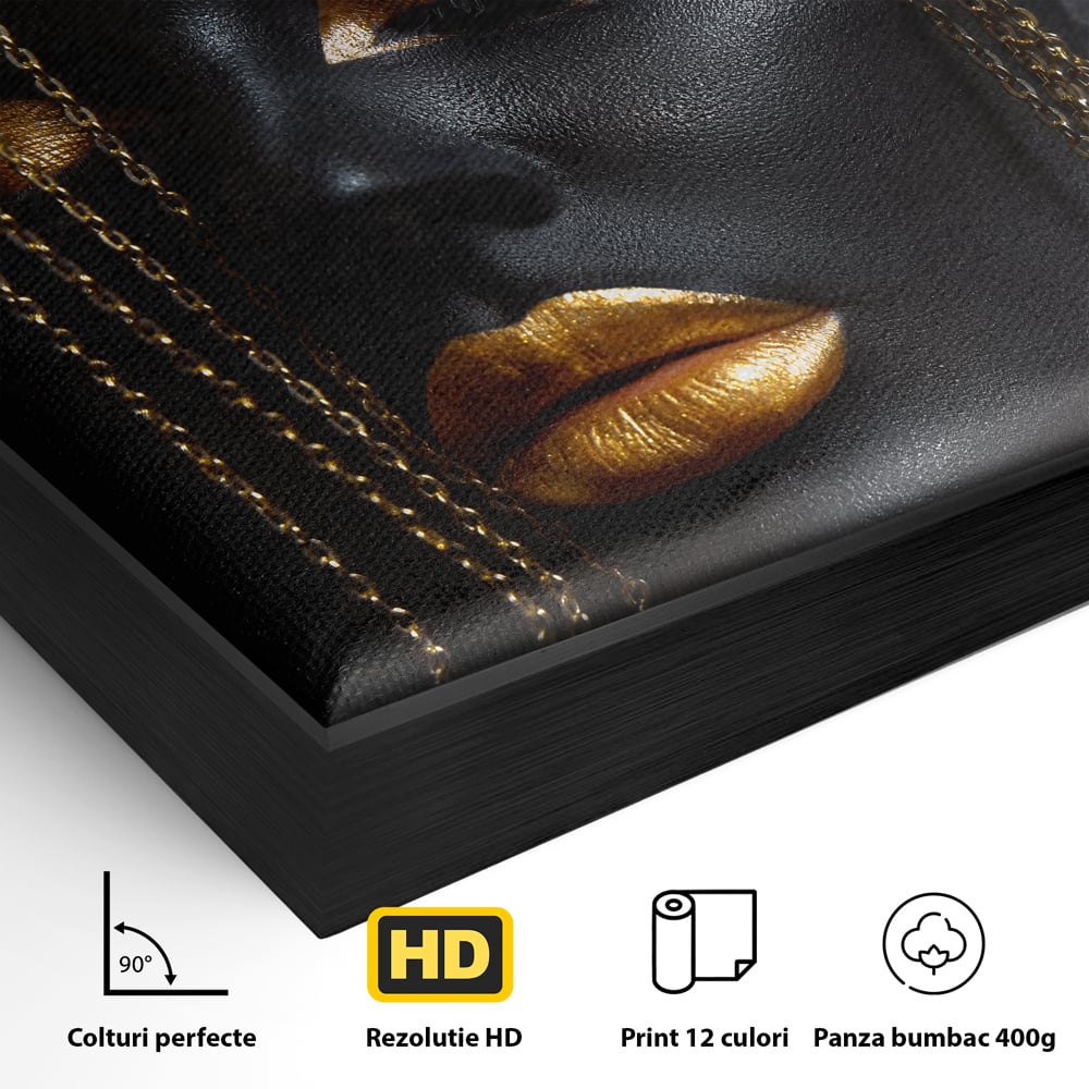 Leinwandbilder Premium LuxCanva® C1100, Mädchen in schwarzer und goldener Farbe, Mädchen, Schönheit, golden, Wohnzimmer, Schlafzimmer, entspannend, lebendige Farben