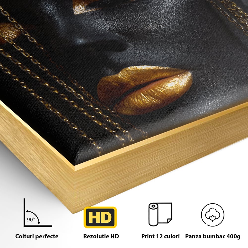 Leinwandbilder Premium LuxCanva® C1100, Mädchen in schwarzer und goldener Farbe, Mädchen, Schönheit, golden, Wohnzimmer, Schlafzimmer, entspannend, lebendige Farben