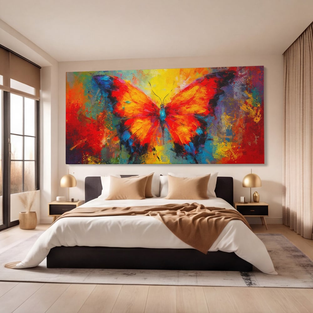 Leinwandbilder Premium LuxCanva® C1101, Bunter Schmetterling , Farben, Schmetterling, Wohnzimmer, Schlafzimmer, Entspannend, Lebendige Farben