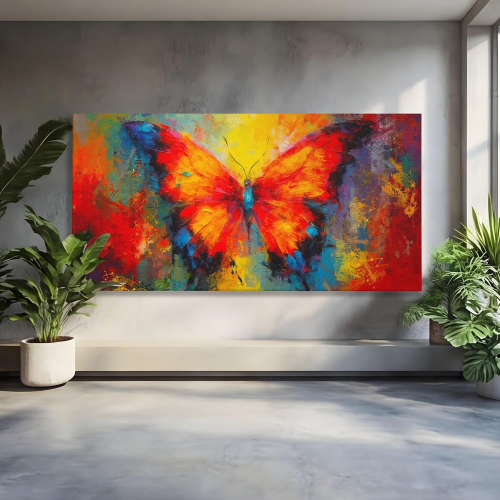 Leinwandbilder Premium LuxCanva® C1101, Bunter Schmetterling , Farben, Schmetterling, Wohnzimmer, Schlafzimmer, Entspannend, Lebendige Farben