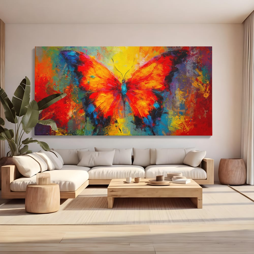 Leinwandbilder Premium LuxCanva® C1101, Bunter Schmetterling , Farben, Schmetterling, Wohnzimmer, Schlafzimmer, Entspannend, Lebendige Farben