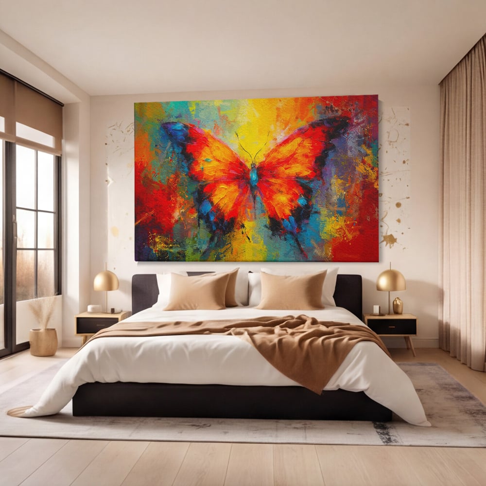Leinwandbilder Premium LuxCanva® C1101, Bunter Schmetterling , Farben, Schmetterling, Wohnzimmer, Schlafzimmer, Entspannend, Lebendige Farben