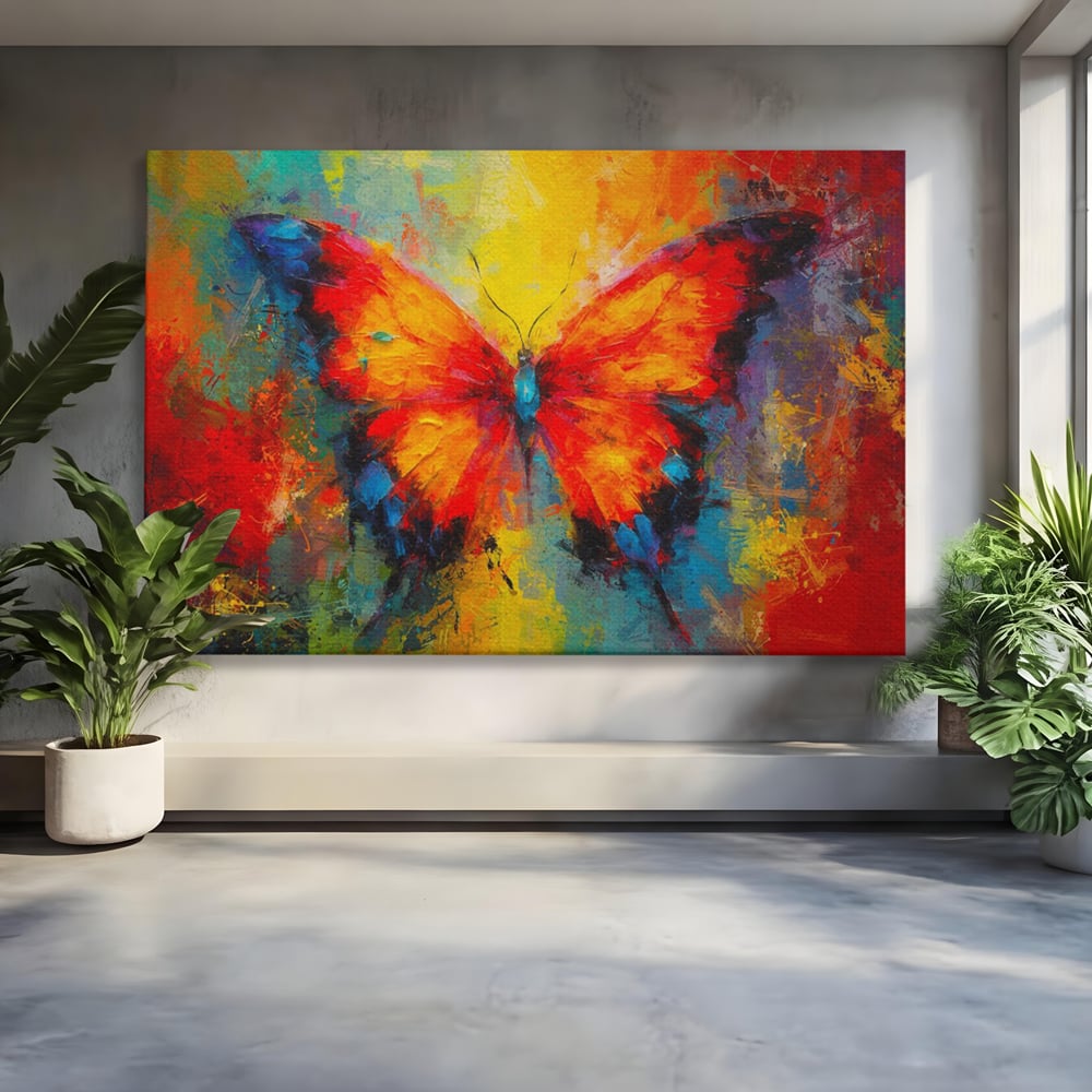 Leinwandbilder Premium LuxCanva® C1101, Bunter Schmetterling , Farben, Schmetterling, Wohnzimmer, Schlafzimmer, Entspannend, Lebendige Farben
