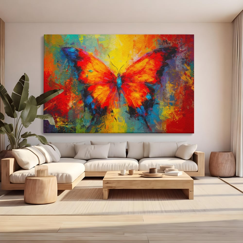 Leinwandbilder Premium LuxCanva® C1101, Bunter Schmetterling , Farben, Schmetterling, Wohnzimmer, Schlafzimmer, Entspannend, Lebendige Farben