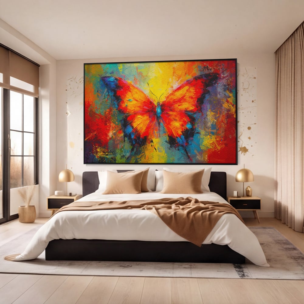 Leinwandbilder Premium LuxCanva® C1101, Bunter Schmetterling , Farben, Schmetterling, Wohnzimmer, Schlafzimmer, Entspannend, Lebendige Farben