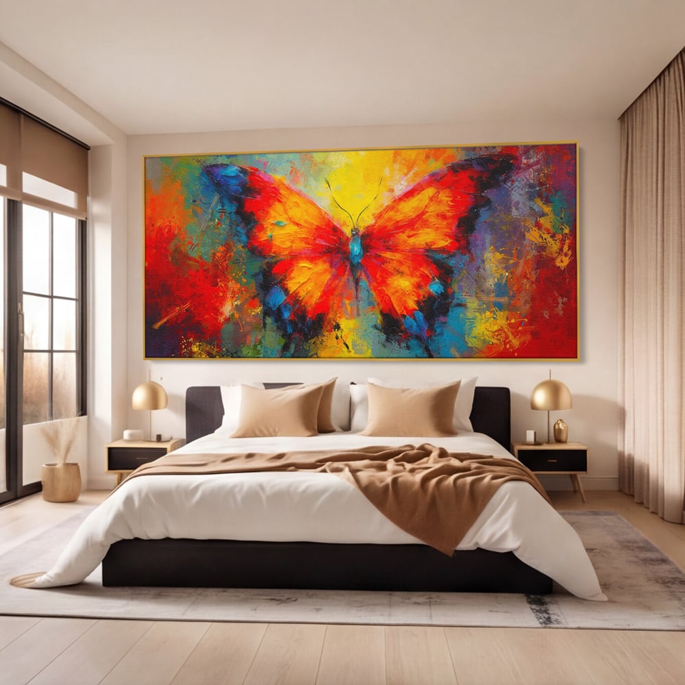 Leinwandbilder Premium LuxCanva® C1101, Bunter Schmetterling , Farben, Schmetterling, Wohnzimmer, Schlafzimmer, Entspannend, Lebendige Farben