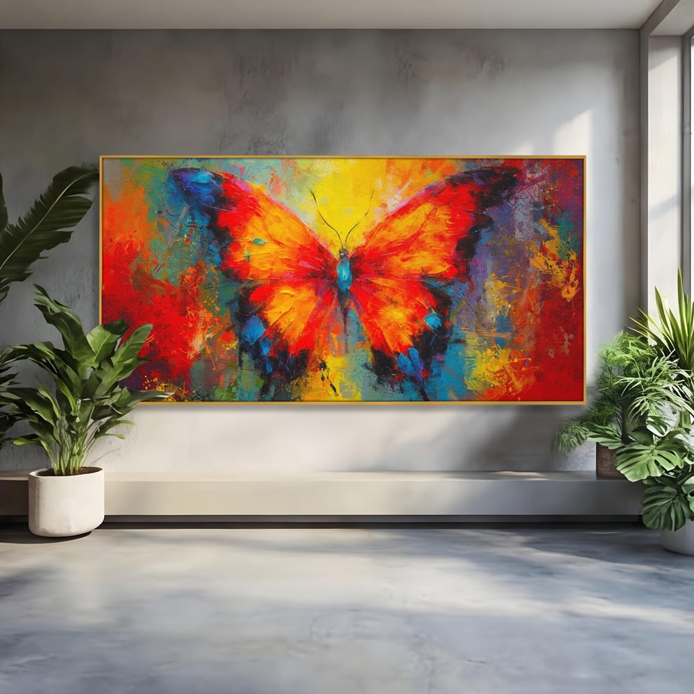 Leinwandbilder Premium LuxCanva® C1101, Bunter Schmetterling , Farben, Schmetterling, Wohnzimmer, Schlafzimmer, Entspannend, Lebendige Farben
