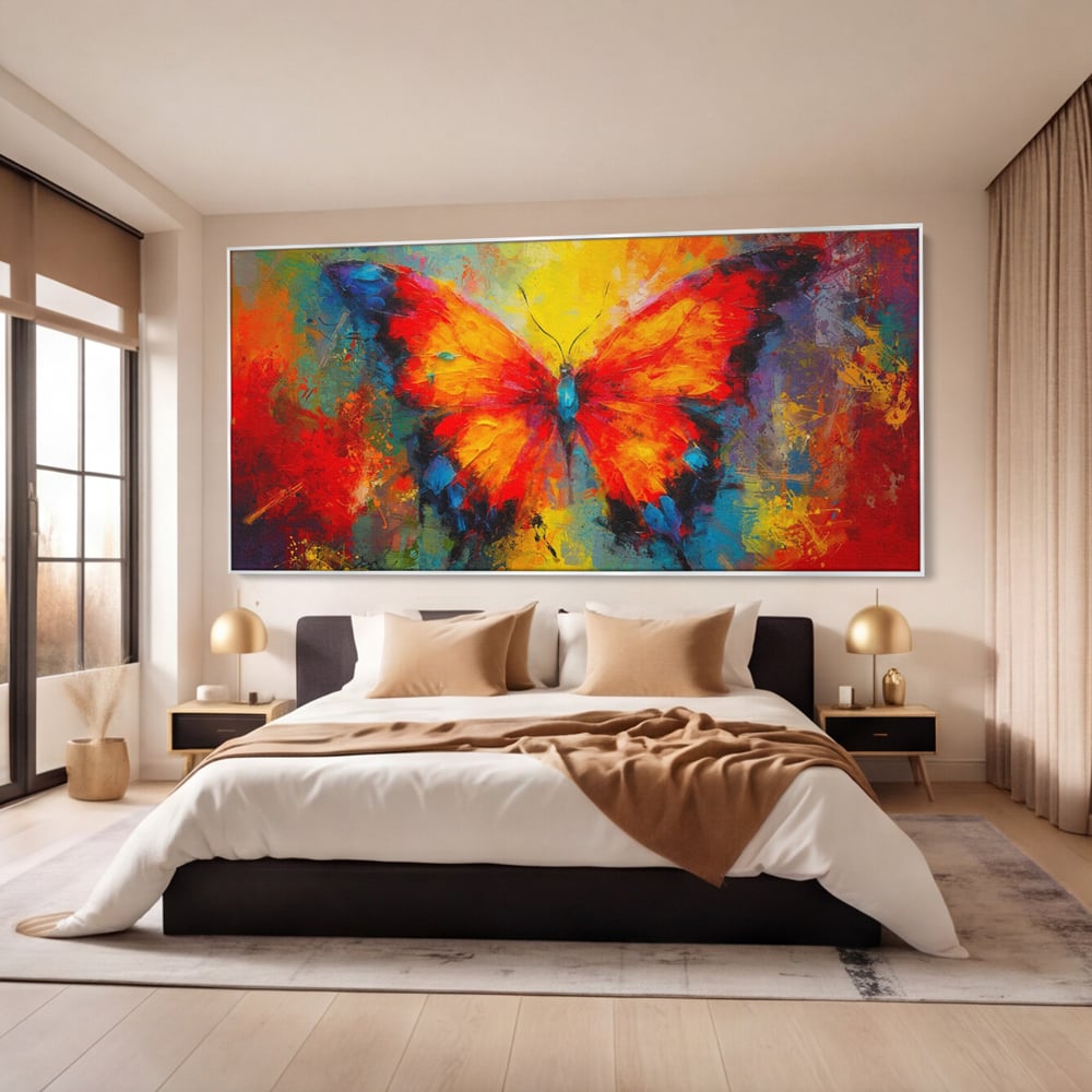 Leinwandbilder Premium LuxCanva® C1101, Bunter Schmetterling , Farben, Schmetterling, Wohnzimmer, Schlafzimmer, Entspannend, Lebendige Farben