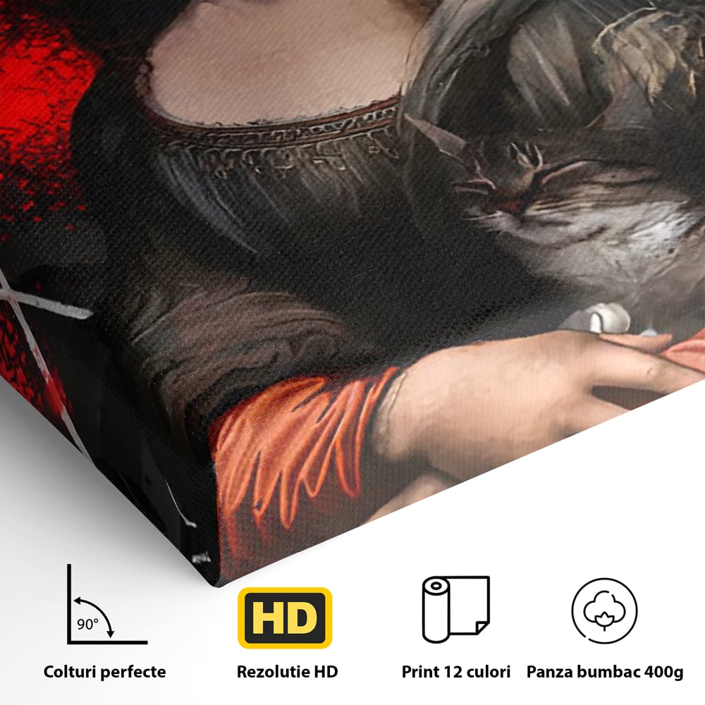 Tablou Canvas Premium LuxCanva® C1109, Lisa With Cat , Culori, Da Vinci, Mona Lisa, Living Room, Painting, Office, Relaxare, Culori Vibrante