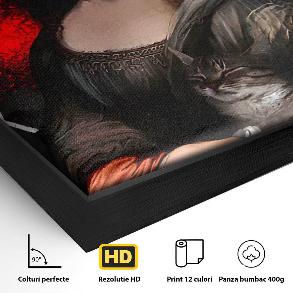 Tablou Canvas Premium LuxCanva® C1109, Lisa With Cat , Culori, Da Vinci, Mona Lisa, Living Room, Painting, Office, Relaxare, Culori Vibrante