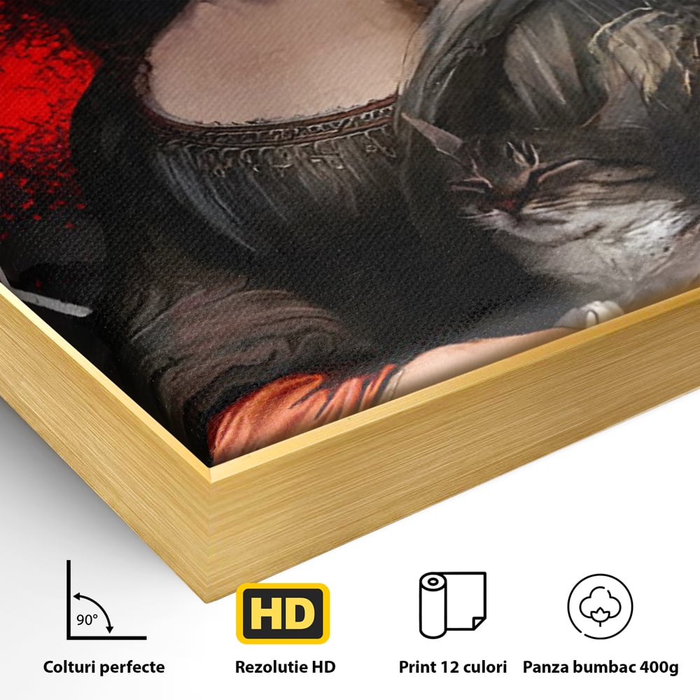 Tablou Canvas Premium LuxCanva® C1109, Lisa With Cat , Culori, Da Vinci, Mona Lisa, Living Room, Painting, Office, Relaxare, Culori Vibrante