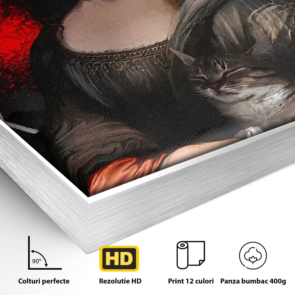 Tablou Canvas Premium LuxCanva® C1109, Lisa With Cat , Culori, Da Vinci, Mona Lisa, Living Room, Painting, Office, Relaxare, Culori Vibrante