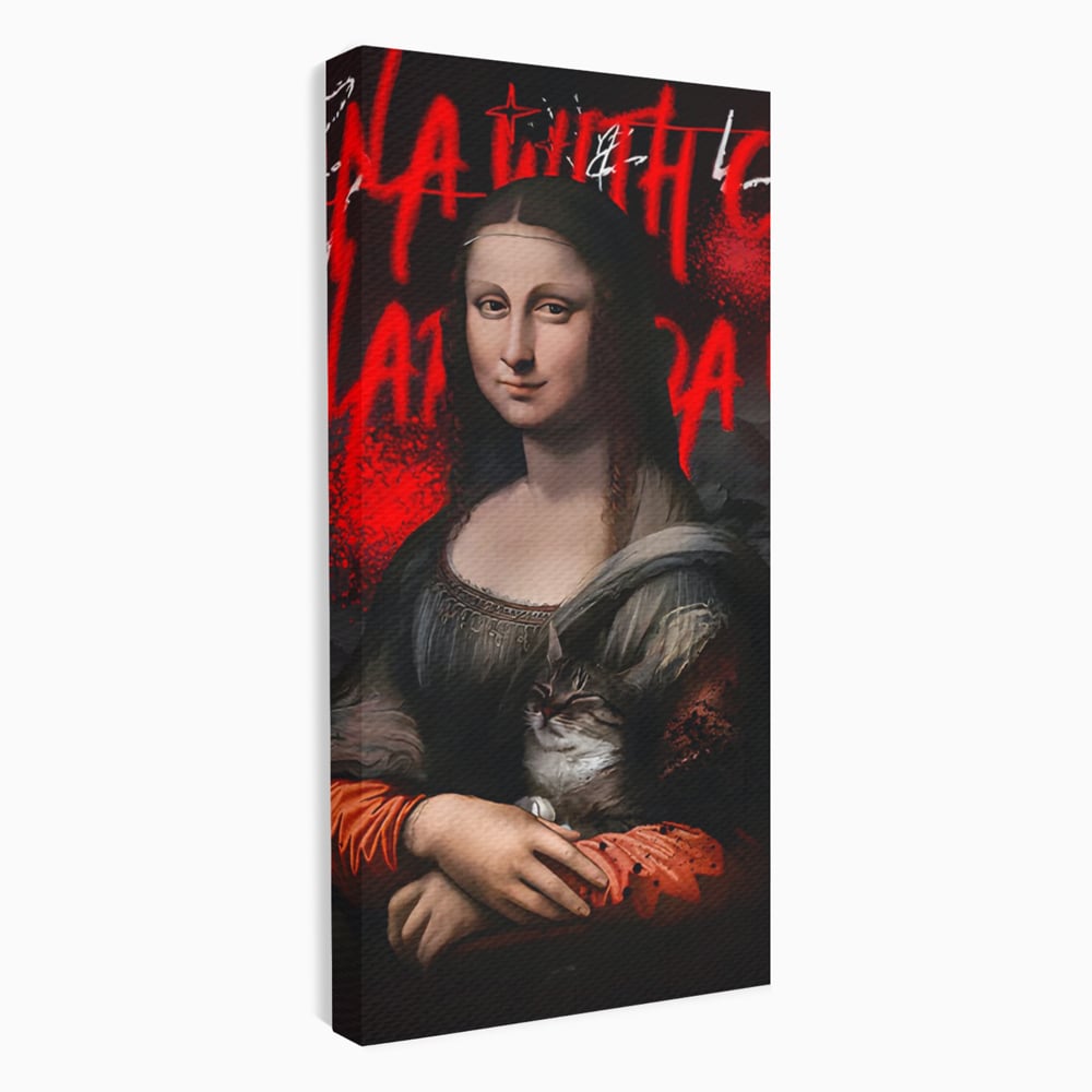 Tablou Canvas Premium LuxCanva® C1109, Lisa With Cat , Culori, Da Vinci, Mona Lisa, Living Room, Painting, Office, Relaxare, Culori Vibrante